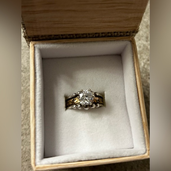 Hyo Silver Beaded Gold Scroll Solitaire Ring 6 1/2 - Picture 4 of 5